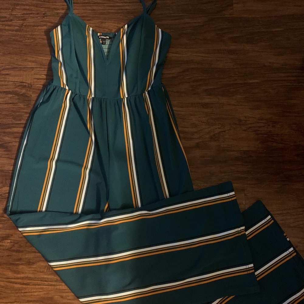 Express Green and Yellow Striped Jumpsuit